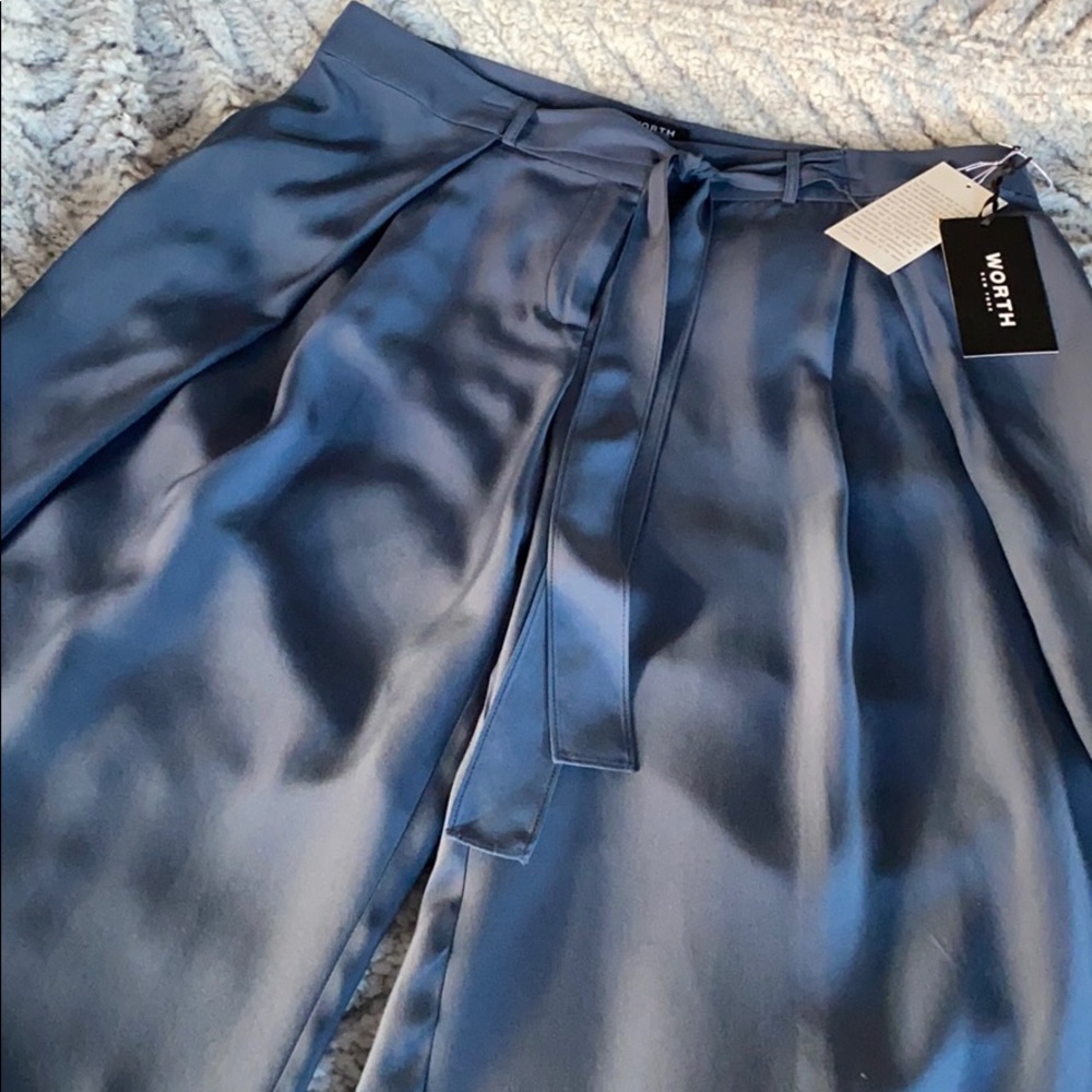 Worth Satin Wide Leg Pants in Steel Blue